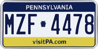 PA license plate MZF4478