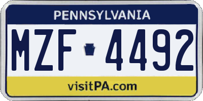 PA license plate MZF4492