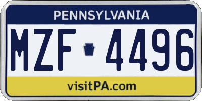 PA license plate MZF4496