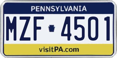 PA license plate MZF4501