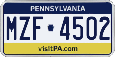 PA license plate MZF4502