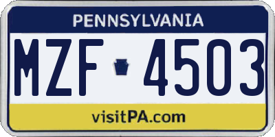 PA license plate MZF4503