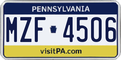 PA license plate MZF4506
