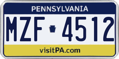 PA license plate MZF4512