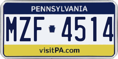 PA license plate MZF4514