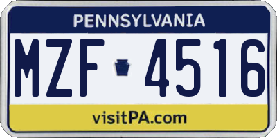PA license plate MZF4516