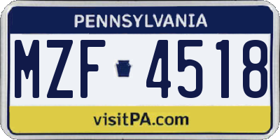 PA license plate MZF4518