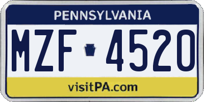 PA license plate MZF4520