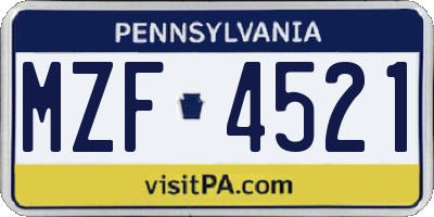 PA license plate MZF4521