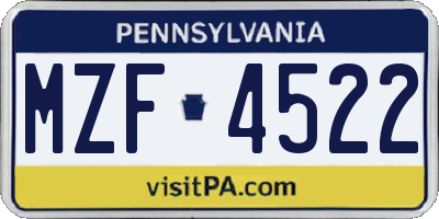 PA license plate MZF4522