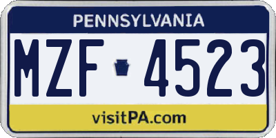 PA license plate MZF4523