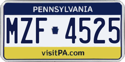 PA license plate MZF4525