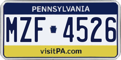 PA license plate MZF4526