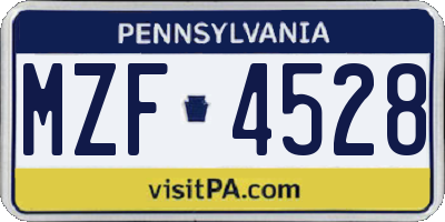 PA license plate MZF4528