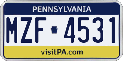 PA license plate MZF4531