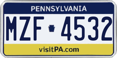 PA license plate MZF4532