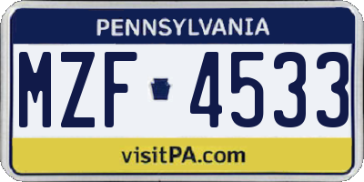 PA license plate MZF4533