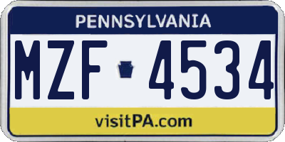 PA license plate MZF4534