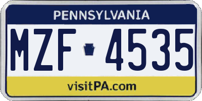PA license plate MZF4535