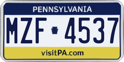 PA license plate MZF4537