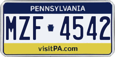 PA license plate MZF4542