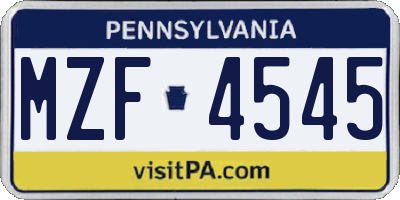 PA license plate MZF4545
