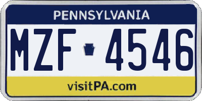 PA license plate MZF4546