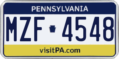 PA license plate MZF4548