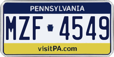 PA license plate MZF4549