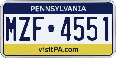 PA license plate MZF4551