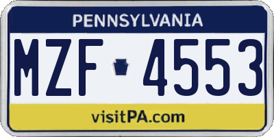 PA license plate MZF4553