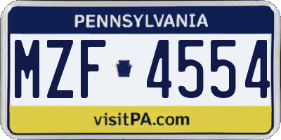 PA license plate MZF4554