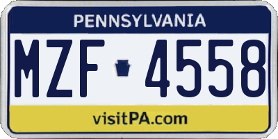 PA license plate MZF4558