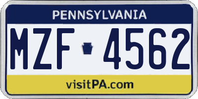 PA license plate MZF4562