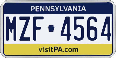 PA license plate MZF4564