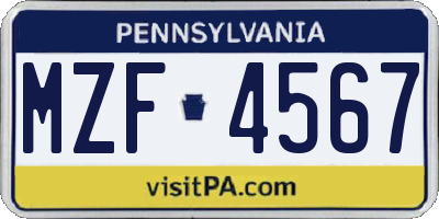 PA license plate MZF4567