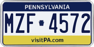 PA license plate MZF4572