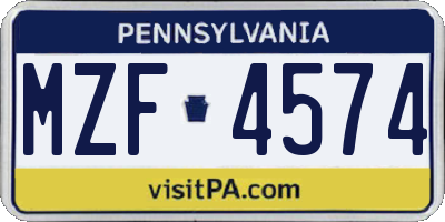 PA license plate MZF4574