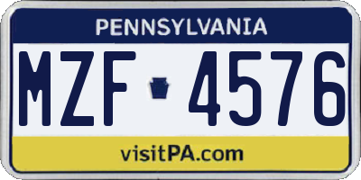 PA license plate MZF4576