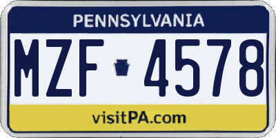 PA license plate MZF4578