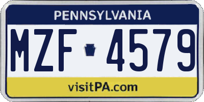 PA license plate MZF4579