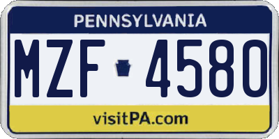 PA license plate MZF4580