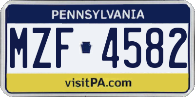 PA license plate MZF4582