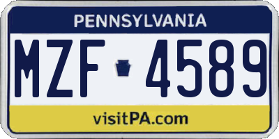 PA license plate MZF4589
