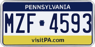 PA license plate MZF4593