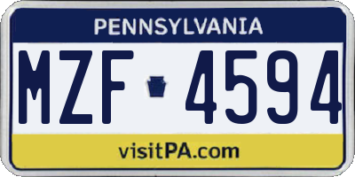 PA license plate MZF4594