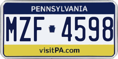 PA license plate MZF4598