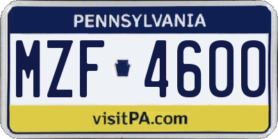 PA license plate MZF4600