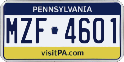 PA license plate MZF4601