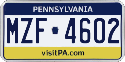 PA license plate MZF4602